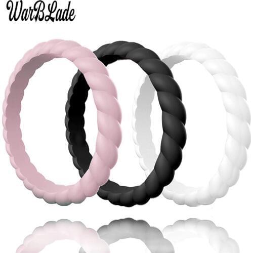 WBL 3mm Thin Braided Silicone Rings Hypoallergenic Crossfit Flexible Woven Rubber Finger Ring For Women Engagement Wedding Rings