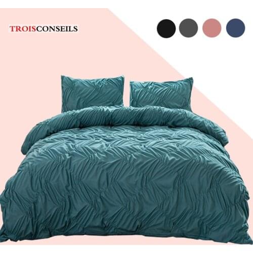 Soft Wavy Folds Solid Duvet Cover Set Bedding Set Queen King Size Quilt Duvet Cover and Pillowcases Double Bed Set No Bed Sheet