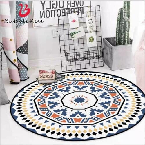 Carpets for Living Room Blue Diamond Circle Pattern Round Carpet Bedroom Rug Nordic Decoration Home Baby 100% Polyester