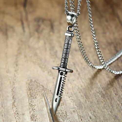 Cool Supernatural Sword Dagger Knife Necklace Pendant for Men Stainless Steel Male Bike Punk Jewelry