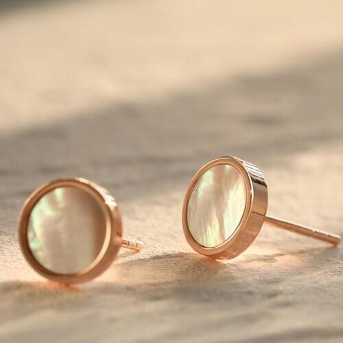 Tiny Round Stud Earrings Mother of Pearl Studs Sterling Silver Circle Disc Gold Shell Post Earrings for Women Girls Dainty Jewel