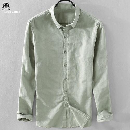 Fashion Top quality 2020 New Mens long sleeve linen shirts casual solid color full sleeve mens shirts slim male clothing tops