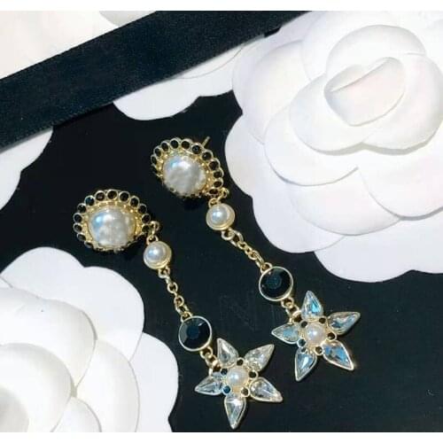 Brand Fashion Big Jewelry Tassel Clip Earrings Pearl Crystal Earrings Tassel Star Design Wedding Party Earrings