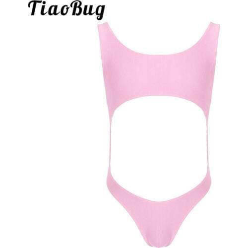 TiaoBug Mens Lingerie One-piece Sleeveless Cut Out Stretch Smooth Leotard Bodysuit Sexy Men Tight Bikini Thongs Underwear