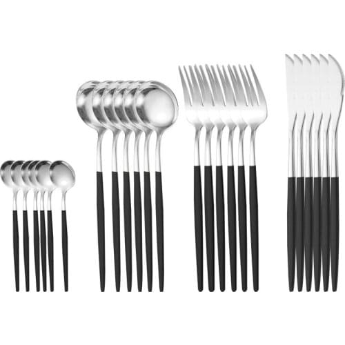 24pcs Dinner Cutlery Set Stainless Steel Knives Fork Spoon Tableware Kitchen Gadget Sets Gold Sliver Mirror Complete Dinnerware