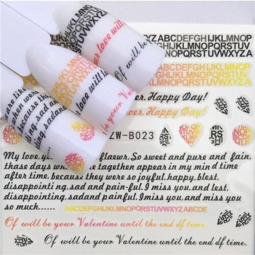 English Letter Nail stickers art decorations slider adhesive Water Transfer decals manicure lacquer accessoires polish foil