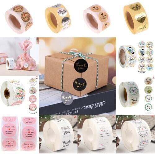 Multiple Styles and Various shapes Tape Thank You Packaging Label Material Supplies Sealing Stickers 500pcs/roll