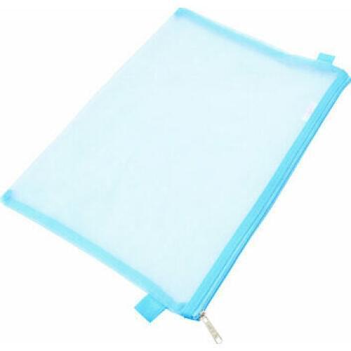 Zip Up Nylon Mesh A4 Paper Document File Pen Bag Holder Organizer Light Blue