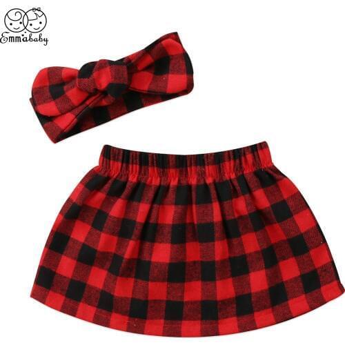 2018 new fashion kid plaid skirts Christmas Newborn Kids Baby Girls Plaid Skirt +bowknot headband cute kid girl Outfits Clothes