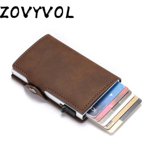 ZOVYVOL 2021 New Men Business Credit Card Holder PU Leather Card Holder Metal RFID Aluminium Box Travel Card Wallet Women Brown