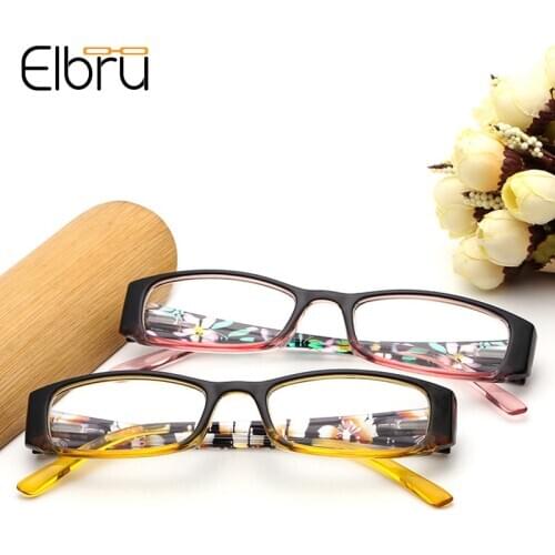 Elbru Men Women Floral Reading Glasses Small Square Presbyopic Eyeglasses Antifatigue Resin Clear Spectacles Diopter +1.0 +3.5