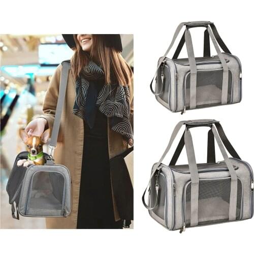 Pet Carrier Transport Box w/ Handles Pet Carrying Box Travel Bag w/ Washable Cozy Bed Collapsible Cage Easy to Storage