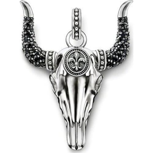 Silver Plated Black Zirconia Skull Bull Tauren Pendants Fit Chains Necklaces, Most Fashion Pendant Jewelry Bijoux for Women Men