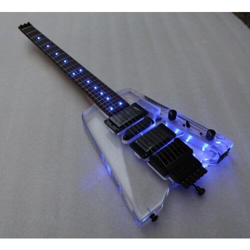 Good quality headless portable travel acrylic mini electric guitar with blue light free shipping