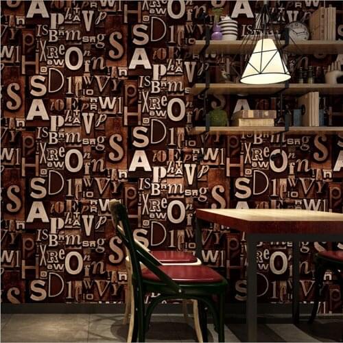 Q QIHANG Nostalgic Style 3D English Letters Bar Hotel Cafe Bedroom Living Room TV Background PVC Wallpaper 5.3m2