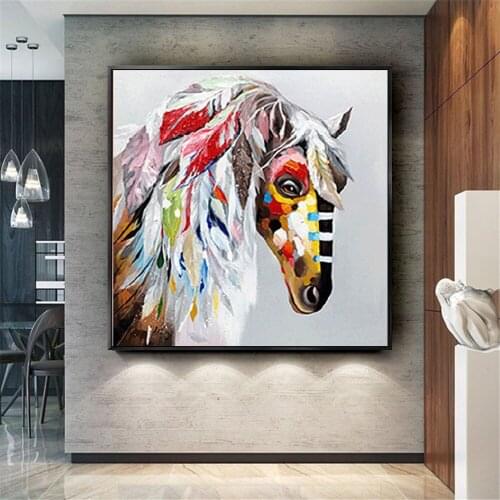 Hand made Modern horse Oil Paintings Modern Living Room orange Wall Decor Hand Painted horse Canvas Art Painting Porch No Framed