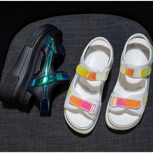 Platform Hook&loop PU Leather Non Slip Beach Sweet Ladies Comfort New Fashion Casual Flat Sandals Women Summer Shoes