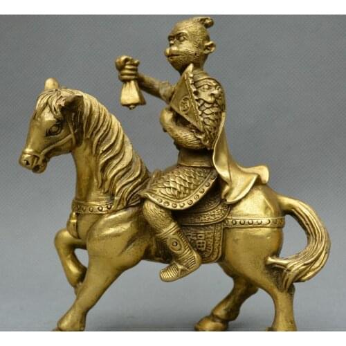 Collect Chinese fengshui old bronze Handsome Monkey King Ride Horse lucky Statue