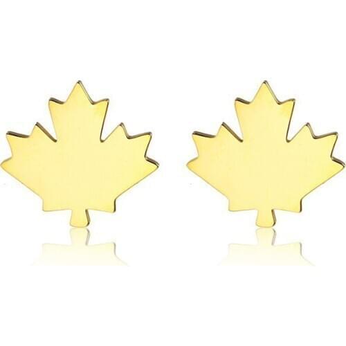 RIR Stainless Steel Simple and Lovely Natural Maple Leaf Earrings Inspired By Autumn The Canadian Flag Stud Earrings Gold