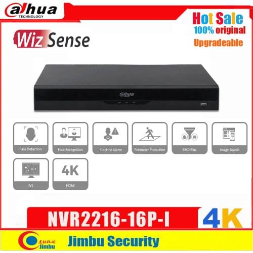 Dahua WizSense NVR 4K SMD Plus IVS DHMI 16 Channel 1U 16 PoE H.265 POE NVR2216-16P-I Face Recognition Detection Video Recorder