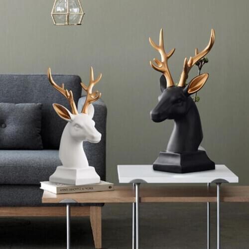 Nordic Deer Head Statue Home Decoration Accessories for Living Room Sculpture 9*16*30cm Desktop Figurine Morden Art Ornament