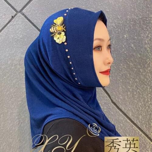 Navy Blue Muslim women Hijabi Jersay Instant Caps Scarves