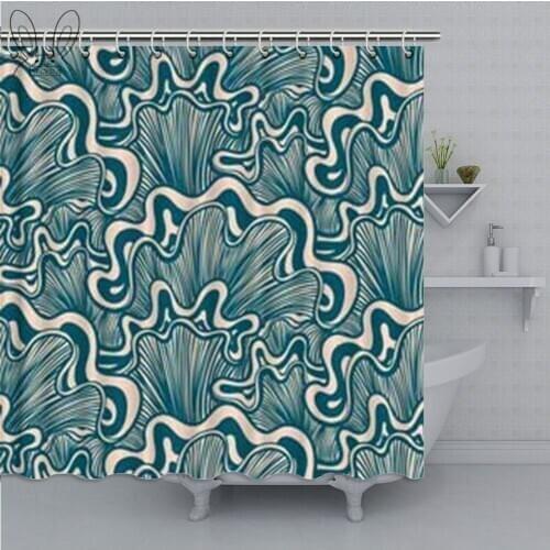 Vintage Mediterranean Ocean Bathroom Curtain Blue Sea Shell Shower Curtain Waterproof Polyester Fabric Bath Decor Shower Sets