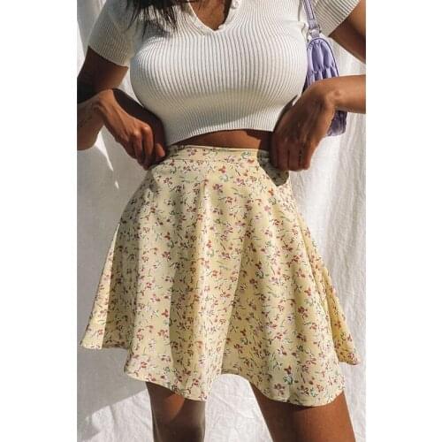 New Women Floral Skirt High-Waist Umbrella Skirt Invisible Zipper Chiffon Print Short Skirt Women Summer Womens Clothing 2021