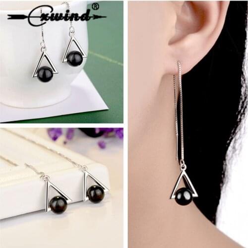 Cxwind Korean Triangle Heart Pearl Leaf Geometric Earrings Long Chain Tassels Jewelry Earrings For Women Wedding Party Jewelry