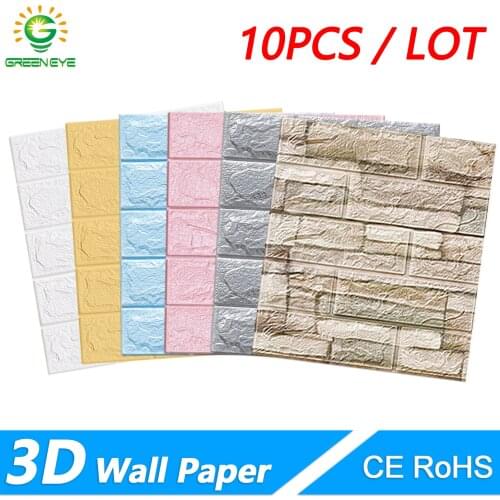 10Pcs Self-Adhesive 3D Brick Wall paper DIY Waterproof Foam WallSticker Kids Room Kitchen Roof Ceiling Background Wall Decals