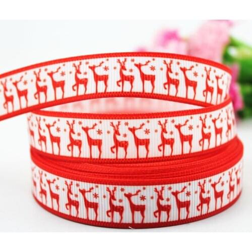 16mm/22mm/25mm/38mm/75mm Red Christmas Elk Print Grosgrain Ribbon 10/25/50yards DIY Gift Wrap Sewing Wedding Decor Ribbon