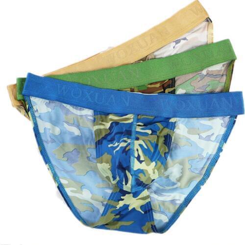 3Pcs/Lot Men Briefs Camouflage Printed Sexy Underwear Mens Camo Bulge Pouch Jockstrap Panties Breathable Underpants Wholesale