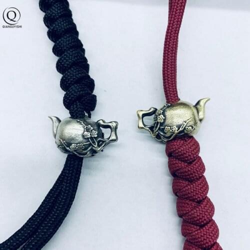 Antique Brass Blossom Pot Keychain Pendants Jewelry Flagon Knife Beads Outdoor Equipment DIY Paracord Umbrella Rope Accessories