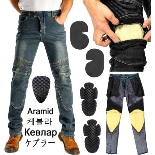 Plus velvet Motorcycle Pants warm in winter Aramid Moto Jeans Windproof Protective Gear Riding Trousers Fireproof Wearable