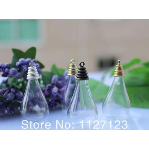 Free shipping!!! 30sets Cute transparent glass vials necklace pendant, perfume bottles,come with free antique bronze cap