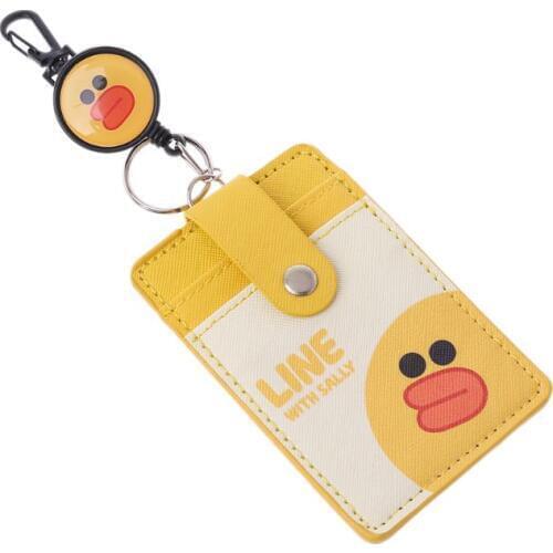 Keychain Cartoon PU Leather Business Badge Holder Anti-lost Retractable ID Credit Card Case