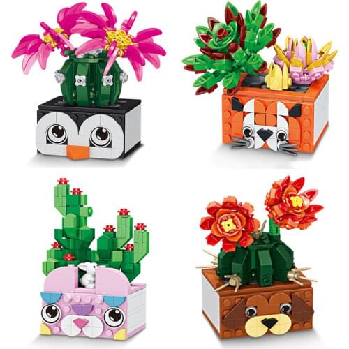Flower Bouquet Potted Plant Bonsai Tree MOC DIY Expert Model Sets Home Desktop Decoration Cactus Building Blocks Toys for Kids