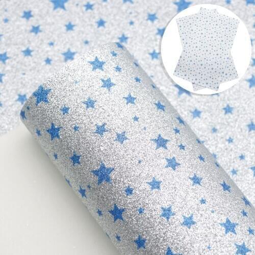 David accessories 20*33cm Silver Fine Glitter Star Faux Synthetic Leather for Bows Leather Sheet DIY Handmade Material,10Yc11848