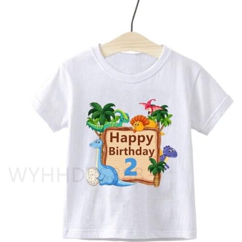 2021 Kids Dinosaur Shirt Cute Little Dinosaur Print New Summer T-Shirt Happy Birthday T Shirt Number T Shirt Boy Kawaii Top Tees