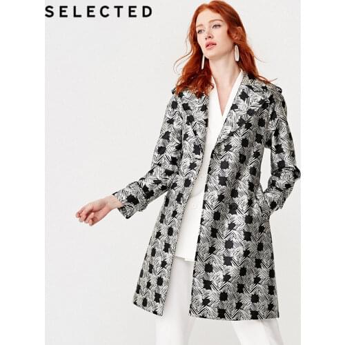 SELECTED Double-breasted Checked Jacquard Trench Coat SI G|419121503