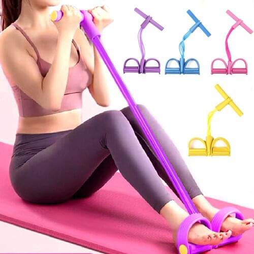 4 Tubes Elastic Pedal Resistance Bands Gym Home Fitness Equipment Exerciser Rower Belly Sit Up Sprot Workout Training Pull Rope