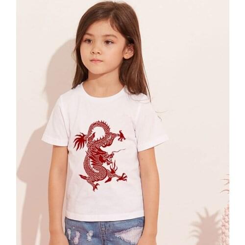 ZZSYKD New Summer Boys T Shirts Fashion 24M-9T Girl T Shirt Hip Hop Retro Design Dragon Print Girls Tshirt Novelty Kids Clothes