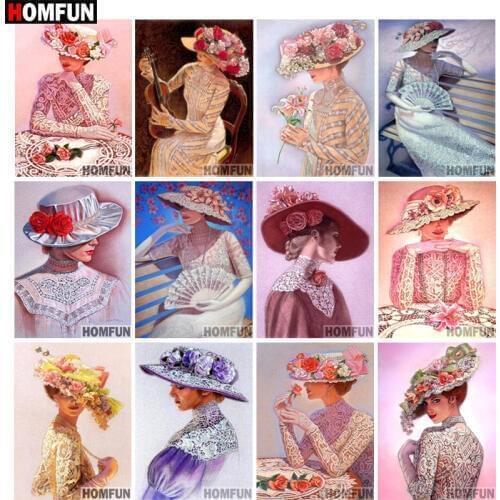 HOMFUN Full Square/Round Drill 5D DIY Diamond Painting "Straw hat girl" 3D Embroidery Cross Stitch 5D Home Decor Gift A14802