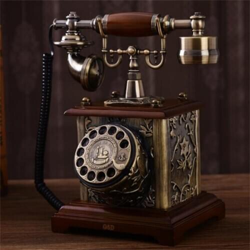 Classical Brand Old Fashioned Rotary Dial Solid Wood Fixed Telephone Vintage Metal Material Landline Phone
