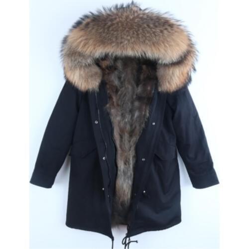 2020 Real Fur Parka Women fashion Winter Jacket Real Raccoon Fur Hooded Coats Nature Raccoon Dog Lining Jacket