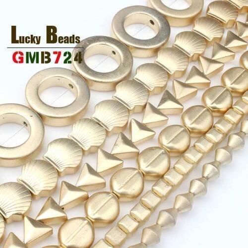 Dull Polish Matte Hematite Beads Gold Square/Oval/Triangle/Shell Shape Spacer Beads For Jewelry Making DIY Bracelet Necklace