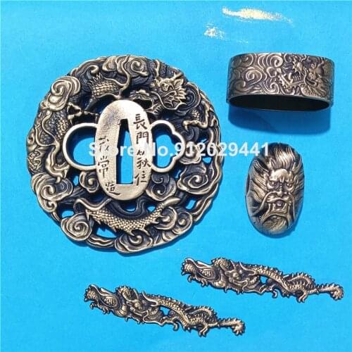 Dragon Theme Copper Hand Guard for Katana/Wakizashi Sword Accessory Set Tsuba+Menuki+Fuchi+Kashira Nice Metal Fittings
