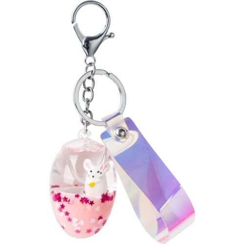 Cute Keychain Animal Floating Ocean Animation Key chain Oval Liquid Keychain Couple Quicksand Bag Pendant Keychain Llavero