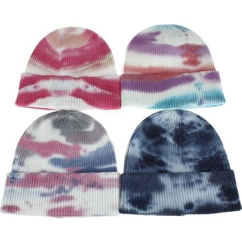 MISANANRYNE Woman Winter Retro Tie Dye Cap Women Sport Hat Wool Hair Accessories Headwear Ornaments Beanie Skullies Bonnet