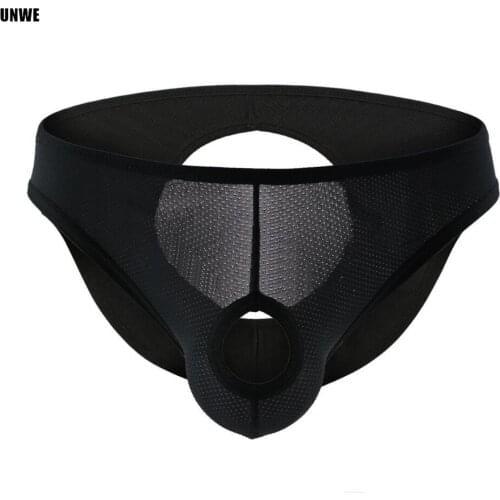 Front Hole Man Underwear Sexy Hot Breathable Mesh Low Rise Nylon Briefs Erotic Backless Underpants S-XXL